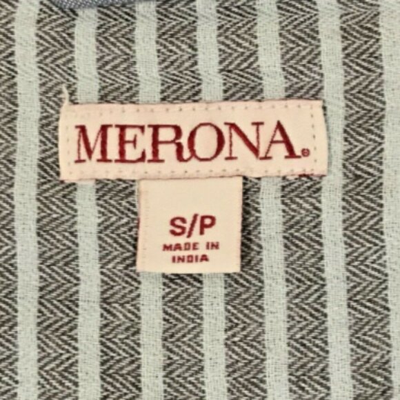 Merona S Stretch Cotton Button Tunic Top Pocket Gray Striped Casual 185K - Picture 6 of 7